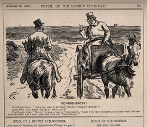 A sepia newspaper clipping of two doctors on horseback in the countryside. 