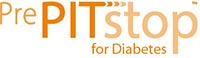 An orange and yellow logo with the words 'pre pit stop for diabetes.'