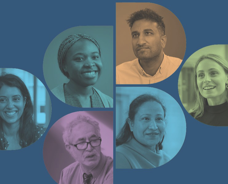 Headshots of various RCGP members in coloured frames, against a dark blue background