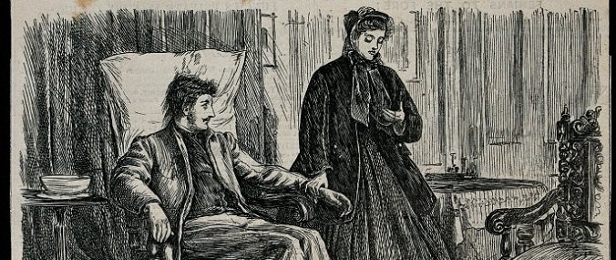 A drawing of a woman and man from a newspaper