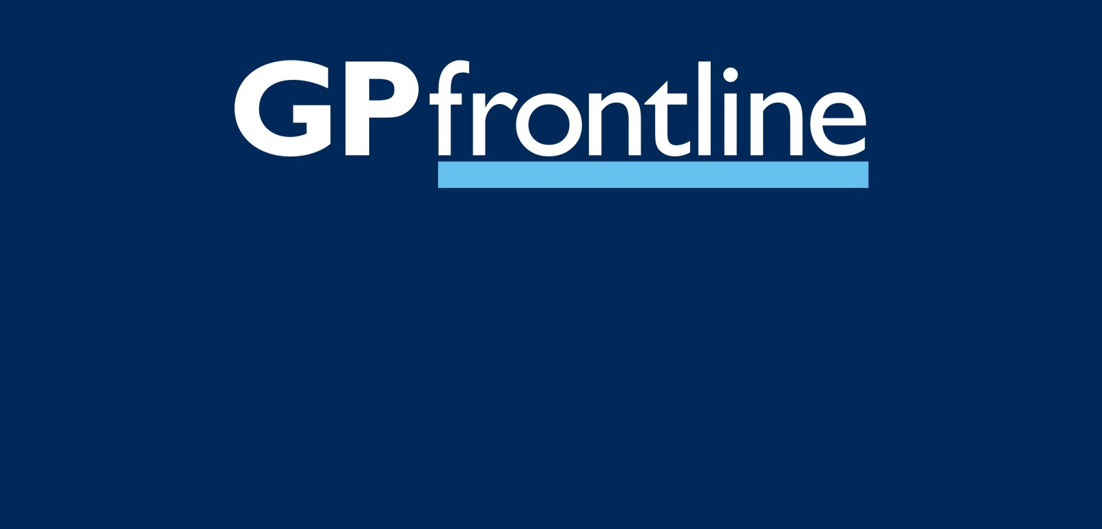 A bold, navy blue cover image with the words GP Frontline in white.